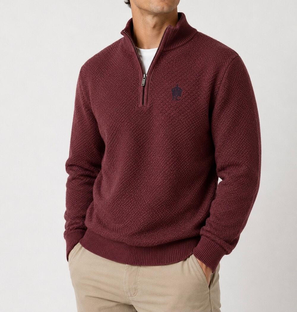 French Connection Classic Burgundy Quarter-Zip Knit Sweater Size Small